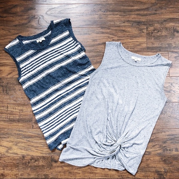Madewell Tops - Madewell • bundle 2 tanks knit sleeveless grey white muscle twist linen viscose